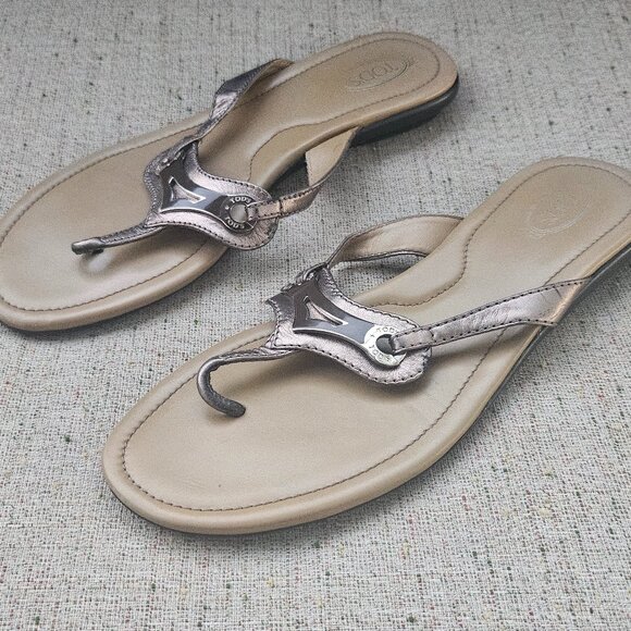 Tod's Women Sandal Brown Leather Upper Flat Shoes Made in Italy Size 39.5 - Picture 4 of 16